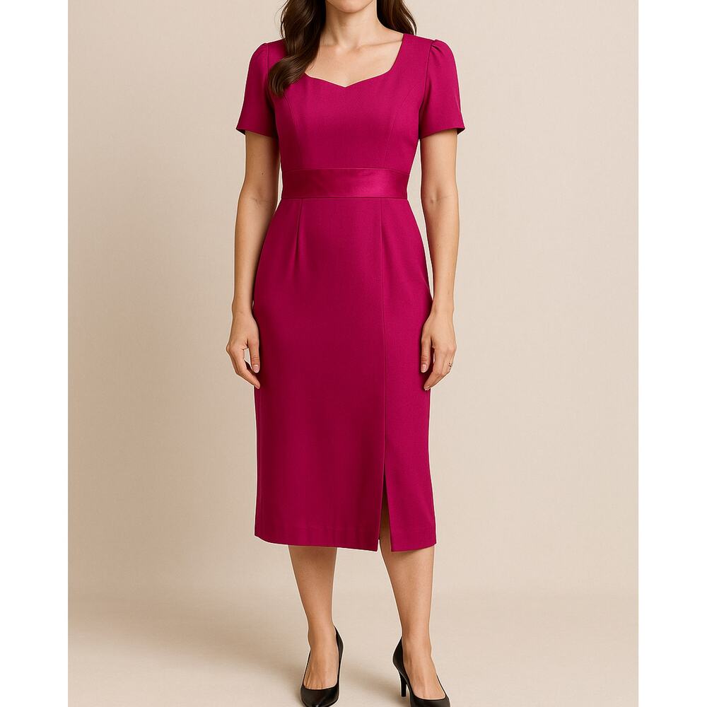 Talbots 6 Fuscia Short Sleeve Pencil Dress Midi Workwear Professional Hot Pink